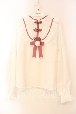 画像1: Amavel / 雪うさぎのチャイナブラウス  シロ×ピンク O-25-12-30-082-CA-BL-IG-OS