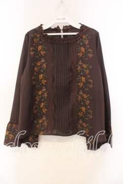 画像1: axes femme / ミュルーズ染織美術館コラボ/刺繍入りフレア袖ブラウス M ブラウン O-25-12-30-084-AX-BL-IG-OS