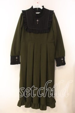 画像1: DearMyLove / クロス刺繍シスターワンピース 3L カーキグリーン O-25-12-30-088-EL-OP-OW-OS