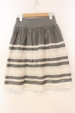 画像3: Jane Marple / ストライプレース配色スカート  クロ×シロ O-25-12-30-019-JM-SK-IG-OS