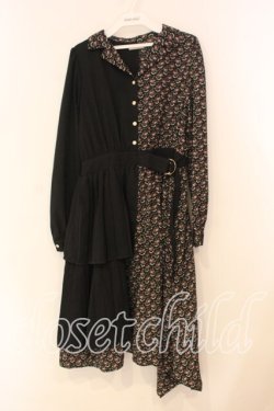 画像1: axes femme POETIQUE / フラワーバイカラーアシメワンピース M クロ O-26-01-05-039-AX-OP-OW-OS