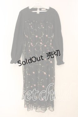 画像1: axes femme POETIQUE / チュール切替花柄ワンピース M クロ O-26-01-05-045-AX-OP-OW-ZT0107X