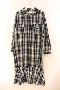 画像1: axes femme / チェックシャツワンピース M ネイビー O-26-01-05-052-AX-OP-OW-OS