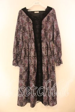 画像1: axes femme / ローズガーランド柄ロングワンピース F クロ O-26-01-05-053-AX-OP-OW-OS