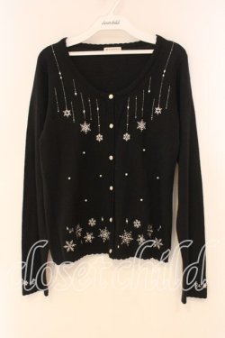 画像1: axes femme / 雪の結晶刺繍カーディガン M クロ O-26-01-05-054-AX-TO-OW-OS