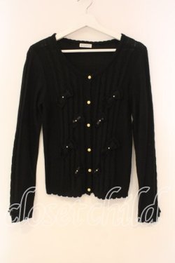 画像1: axes femme / リボン通しニットカーディガン M クロ O-26-01-05-057-AX-OP-OW-OS