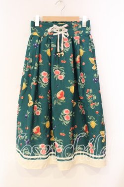 画像1: axes femme / ミックスフルーツ柄スカート M グリーン O-26-01-05-061-AX-SK-OW-ZT0107X