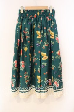 画像2: axes femme / ミックスフルーツ柄スカート M グリーン O-26-01-05-061-AX-SK-OW-ZT0107X