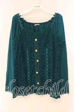 画像1: axes femme / 総レースビスチェ風プルオーバー M グリーン O-26-01-05-065-AX-TO-OW-ZT0107X