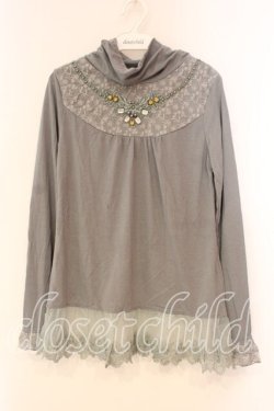 画像1: axes femme / 裾レース使いタートルプルオーバー M グレー O-26-01-05-075-AX-TO-OW-ZT0107X