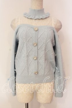 画像1: Ank Rouge / パールストラップオフショルレースアップニット M サックス O-26-01-05-015-CA-TO-OW-ZT0107X