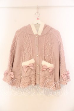 画像1: axes femme POETIQUE / ハート編柄裏ボアニットケープ M ピンク O-26-01-05-021-AX-CO-OW-ZT0107X