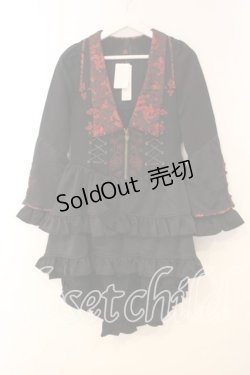 画像1: Ozz oneste / ジャガードカラーフリルジャケット  ブラック×レッド O-26-01-08-039-OO-JA-IG-OS