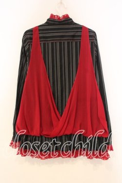 画像3: ALGONQUINS / レイヤード風ラメストライプブラウス F ブラック×レッド O-26-01-08-048-AL-BL-OW-OS