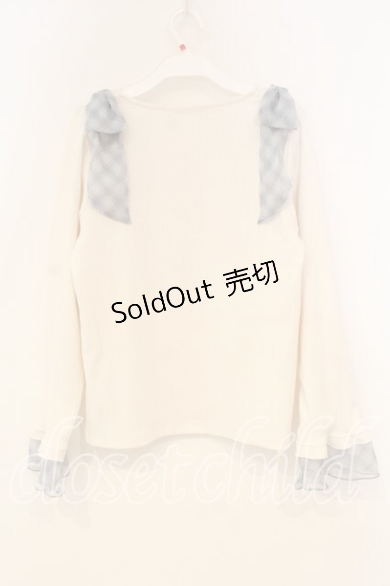 画像2: axes femme / チェック柄シフォンリボンプルオーバー F キナリ×サックス O-26-01-08-049-AX-TO-OW-ZT601 (2)