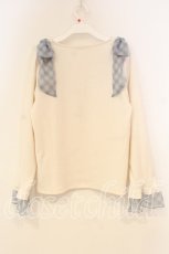 画像2: axes femme / チェック柄シフォンリボンプルオーバー F キナリ×サックス O-26-01-08-049-AX-TO-OW-ZT601 (2)