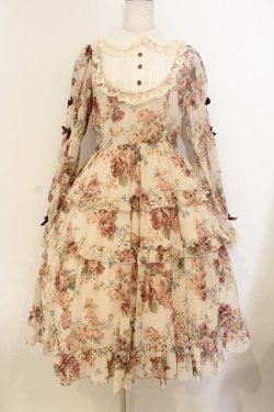 画像1: Innocent World / ローズシフォン丸衿ドレス M ピンクｘボルドー O-26-01-10-057-IW-OP-YM-OS