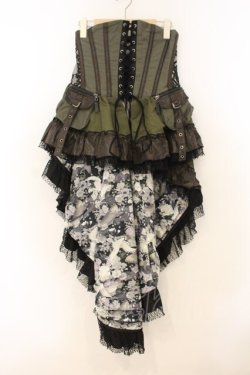 画像1: Qutie Frash / 和柄コルセットオーバースカート  カーキグリーン O-26-01-10-067-QU-SK-OW-OS