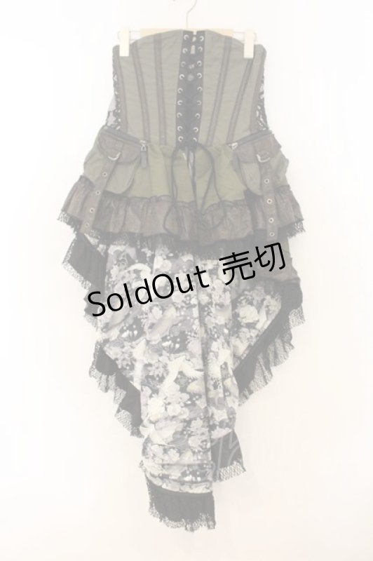 画像1: Qutie Frash / 和柄コルセットオーバースカート  カーキグリーン O-26-01-10-067-QU-SK-OW-ZI (1)