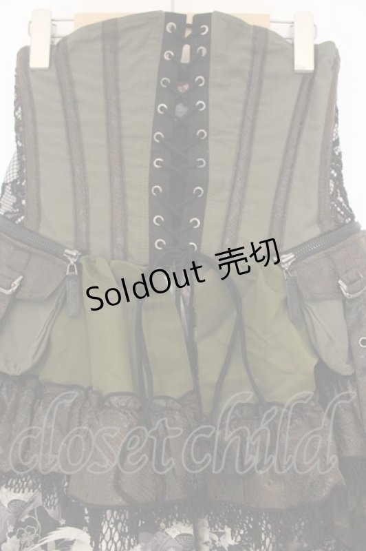 画像2: Qutie Frash / 和柄コルセットオーバースカート  カーキグリーン O-26-01-10-067-QU-SK-OW-ZI (2)