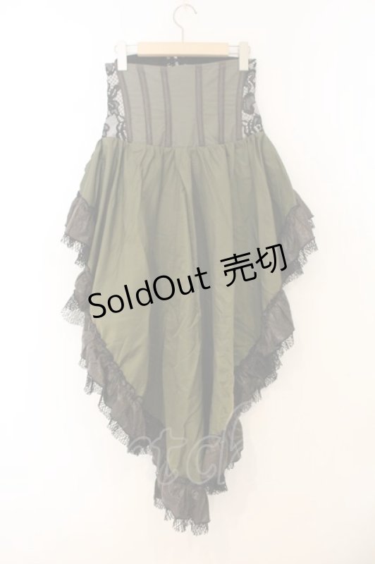 画像4: Qutie Frash / 和柄コルセットオーバースカート  カーキグリーン O-26-01-10-067-QU-SK-OW-ZI (4)