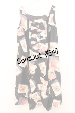 画像1: JESUS DIAMANTE / BIGフリルワンピース 42 トランプ薔薇柄クロ O-26-01-11-011-JE-OP-OW-OS