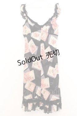 画像1: JESUS DIAMANTE / ジュリエットワンピース 42 トランプ薔薇柄黒 O-26-01-11-012-JE-OP-OW-OS