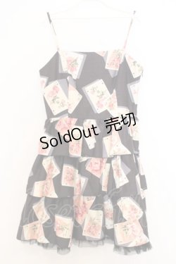 画像1: JESUS DIAMANTE / バックリボンミニーワンピ 42 トランプ薔薇柄黒 O-26-01-11-013-JE-OP-OW-OS