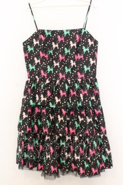 画像1: JESUS DIAMANTE / バックリボンミニーワンピ 42 プードル柄黒 O-26-01-11-022-JE-OP-OW-OS