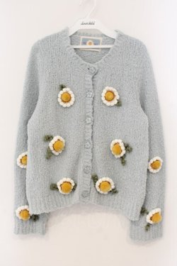 画像1: PINK HOUSE / マーガレットモチーフ使いニットカーディガン  サックス O-26-01-12-046-LO-TO-IG-OS