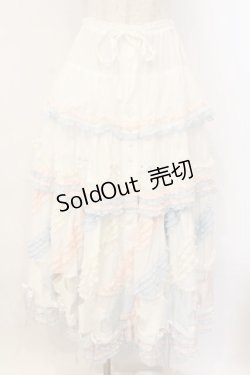 画像1: PINK HOUSE / 星形ワッペン付き配色フリルスカート  シロ×ピンク×サックス O-26-01-12-056-LO-SK-IG-OS