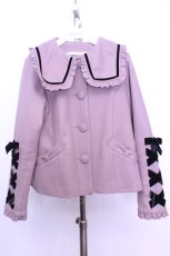 画像1: axes femme Kawaii / ブラックリボンショートコート  ピンク×ブラック O-26-01-12-1032-AX-CO-IG-ZT543 (1)