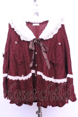 画像1: axes femme / ファーティペ付ニットポンチョ  ワイン O-26-01-12-1040-AX-CO-IG-OS