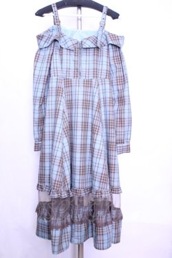 画像1: axes femme / タータンチェック肩開ワンピース F ミント O-26-01-12-1044-AX-OP-IG-OS