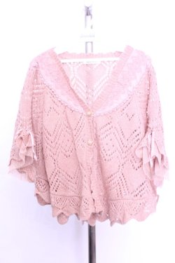 画像1: axes femme / ハート透かし編みポンチョ  ピンクベージュ O-26-01-12-1046-AX-TO-IG-OS