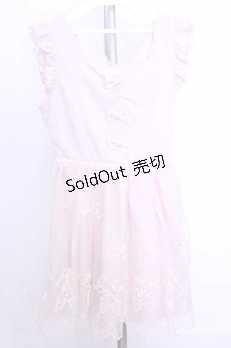画像1: LIZ LISA / ローズリボンブーケ刺繍チュールノースリーブワンピース 0 ピンク O-26-01-12-1009-LO-OP-YM-ZT606 (1)