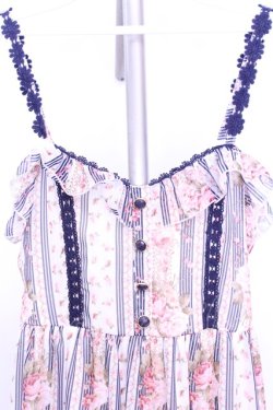 画像2: LIZ LISA / ストライプロングワンピース  シロ×ブルー O-26-01-12-1012-LO-OP-IG-OS