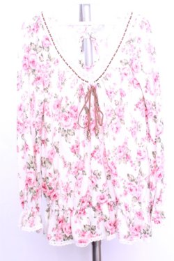 画像1: LIZ LISA / はしごレース花柄ニットトップス  シロｘピンク O-26-01-12-1018-LO-TO-YM-OS