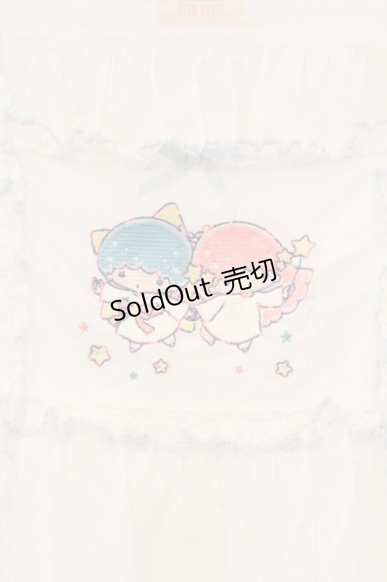 画像2: PINK HOUSE / Little Twin Stars×PINK HOUSE 刺しゅう入りローンタブリエ  シロ O-26-01-12-059-LO-TO-IG-OS (2)