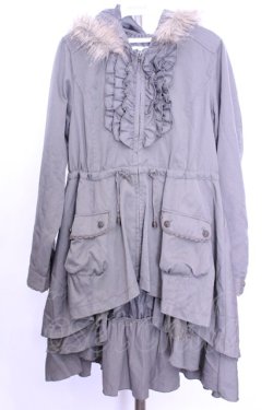 画像1: axes femme / レースギャザーフリルコート M カーキグリーン O-26-01-12-2039-AX-CO-IG-OS