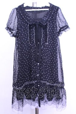 画像1: axes femme / ドットタイ付きシフォンワンピース M クロ×ラベンダー O-26-01-12-2018-AX-OP-IG-OS