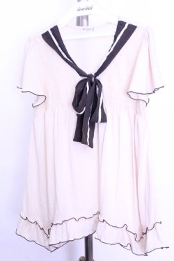 画像1: axes femme / スカーフ風レース切替カットソー  アイボリー×ブラウン O-26-01-12-2022-AX-TO-IG-OS