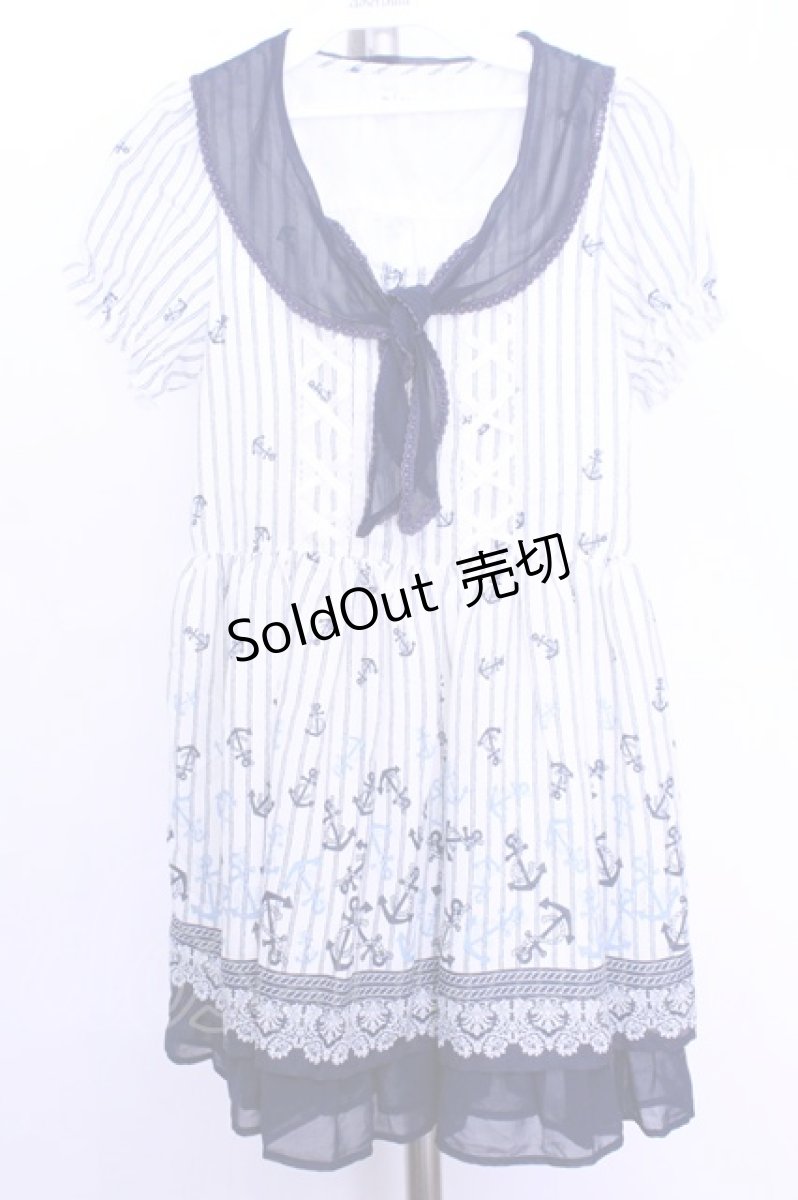 画像1: axes femme / イカリ柄スカーフ風チュニック M シロ×ネイビー O-26-01-12-2003-AX-OP-IG-ZT545 (1)