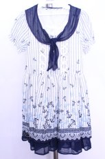 画像1: axes femme / イカリ柄スカーフ風チュニック M シロ×ネイビー O-26-01-12-2003-AX-OP-IG-ZT545 (1)