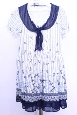 画像1: axes femme / イカリ柄スカーフ風チュニック M シロ×ネイビー O-26-01-12-2003-AX-OP-IG-OS