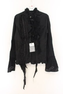 画像1: h.naoto Blood / 異素材切り替えフリルブラウス  ブラック O-26-01-12-088-HN-BL-OW-OS