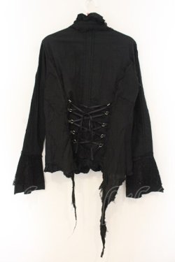 画像4: h.naoto Blood / 異素材切り替えフリルブラウス  ブラック O-26-01-12-088-HN-BL-OW-OS