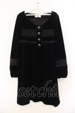 画像1: axes femme / シフォン配色ベロアワンピース M クロ O-26-01-12-020-AX-CO-IG-OS