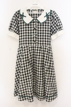 画像1: axes femme POETIQUE / フラワー刺繍ギンガムワンピース  クロ×シロ O-26-01-13-037-AX-OP-IG-OS