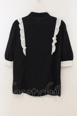 画像2: Jamie エーエヌケー / フリル立ち襟半袖ブラウス  クロ×シロ O-26-01-13-065-LO-TO-IG-OS